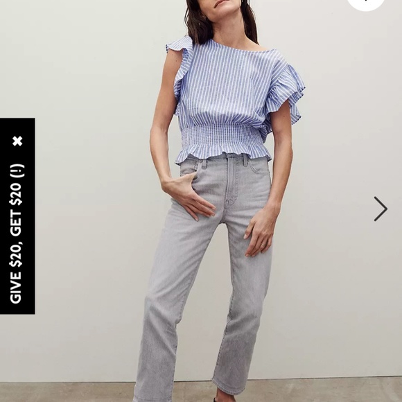 Madewell Flutter-Sleeve Smocked Top in Stripe XS - Picture 7 of 11